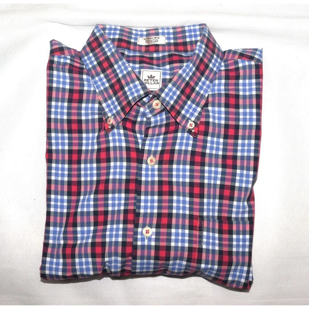 Peter Millar Men's Short Sleeve Button‎ Down Plaid Shirt Size XL